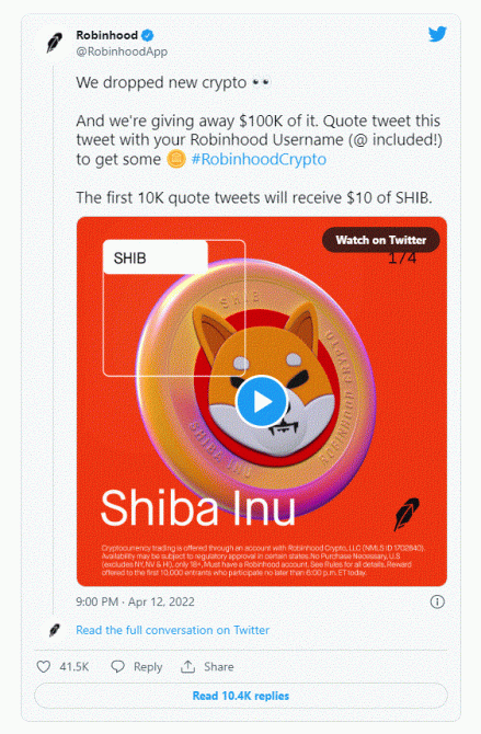 柴犬幣登 Robinhood 一日大漲 35%，shib 創兩個月來新高