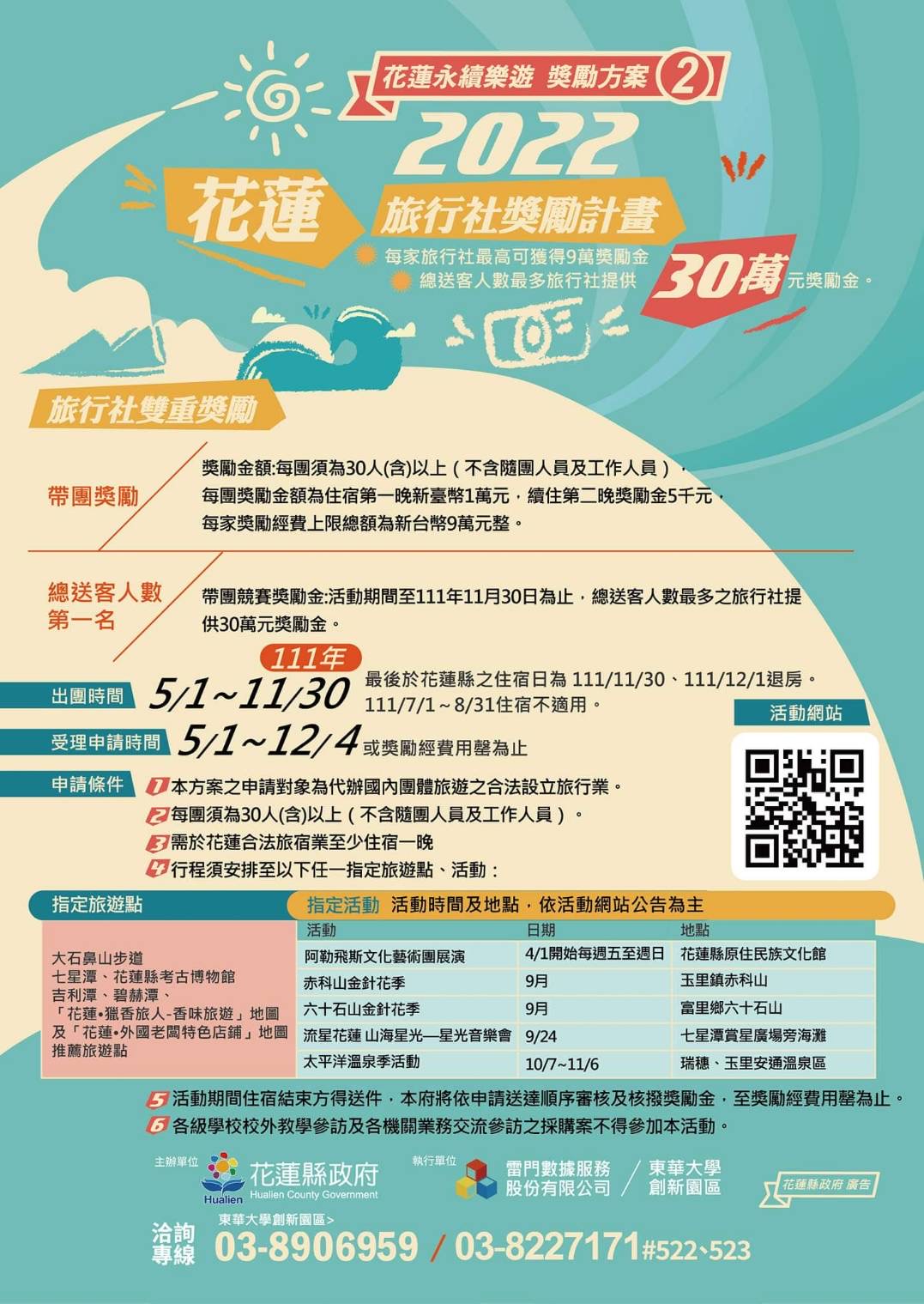 花蓮觀光振興獎勵2大方案 瞄準遊客及旅行社大方送