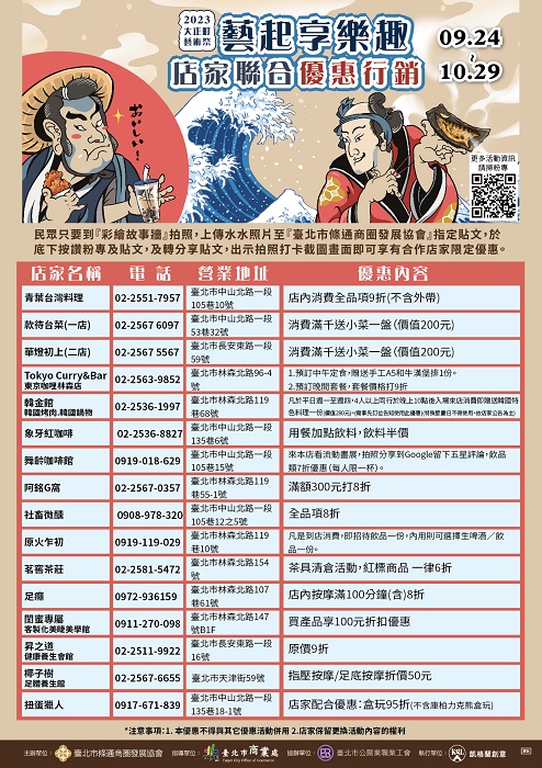 系列活動更號召在地店家連袂推出「2023大正町藝術祭：藝起享樂趣」聯合優惠行銷 0